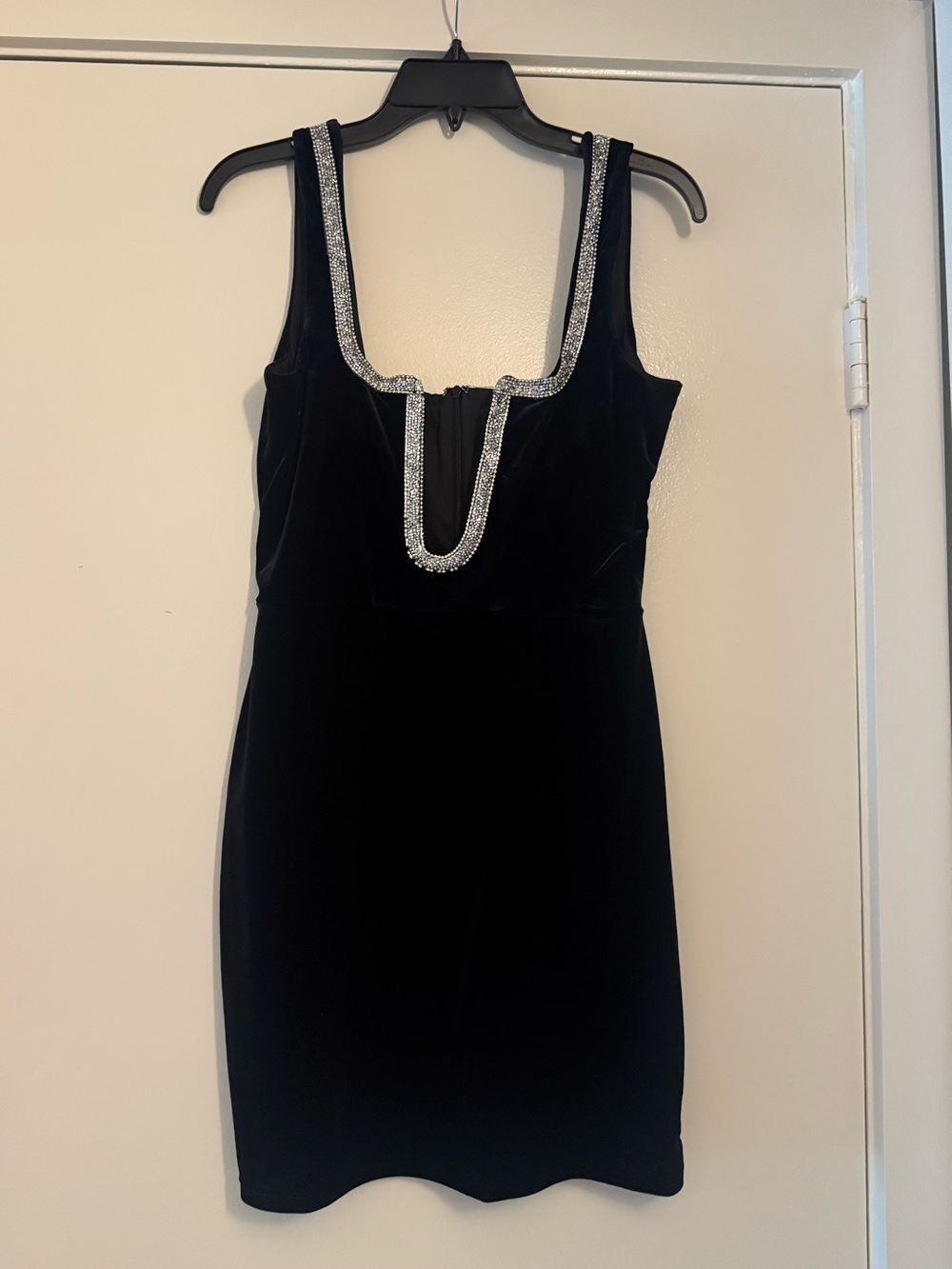 PrettyLittleThing Black Velvet Mini Dress with Crystal Trim